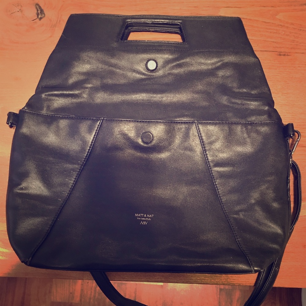Matt & Nat Black Vegan Fold Over Handle Crossbody